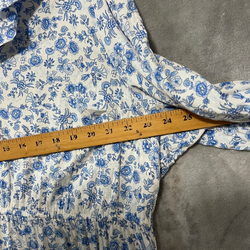 Crown & Ivy Blue White Floral Ruffle Neck Tiered Peplum Blouse Plus Size 3X - Picture 5 of 10